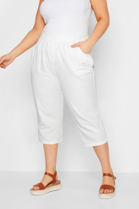  YOURS Curve White Cool Cotton Cropped Joggers