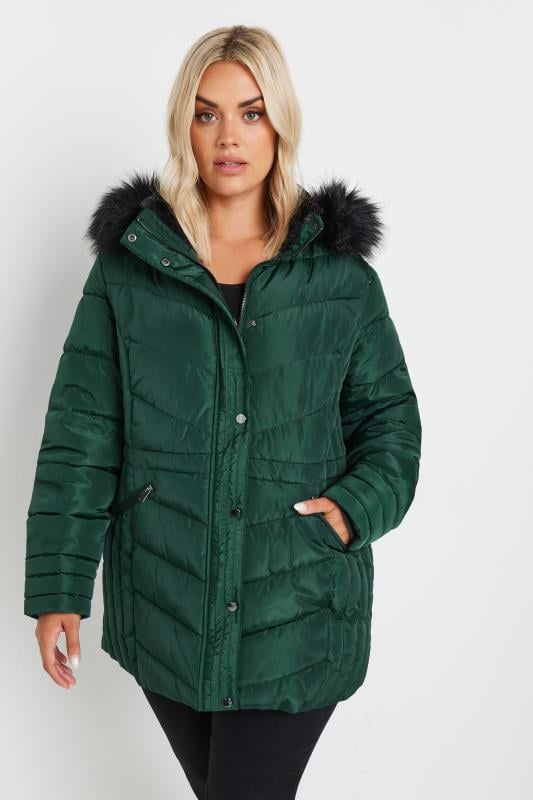 Plus Size  YOURS Curve Forest Green Padded Coat