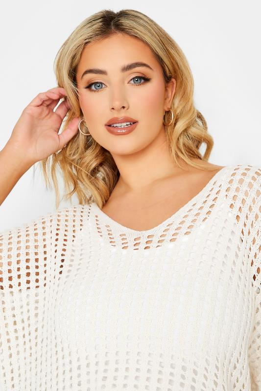 YOURS Curve Plus Size White Crochet Short Sleeve Top | Yours Clothing  4