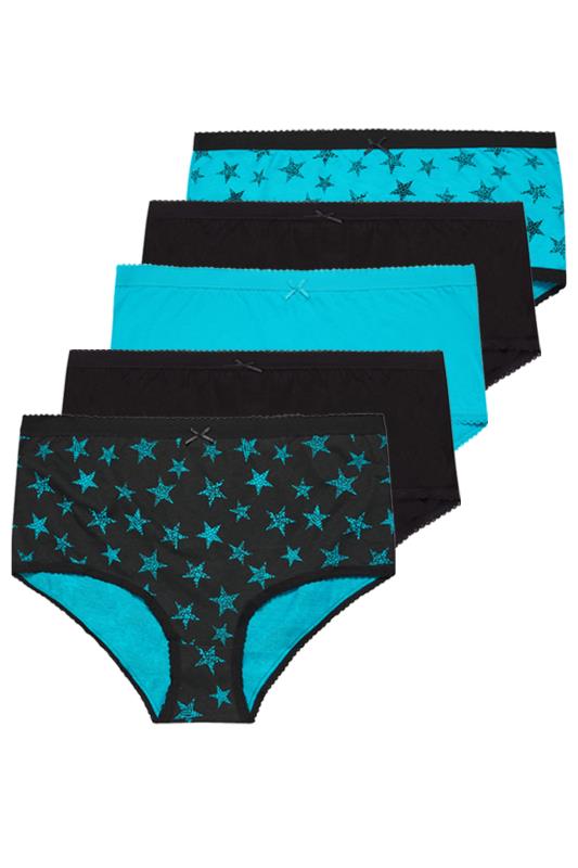 YOURS Plus Size 5 PACK Black & Blue Animal Star Print Full Briefs | Yours Clothing 3
