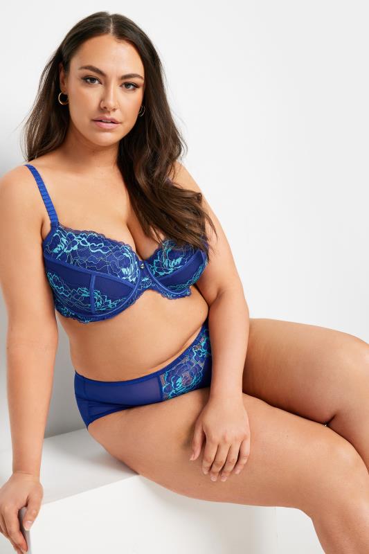 Plus Size  YOURS Curve Navy Blue Contrast Lace Detail Padded Bra