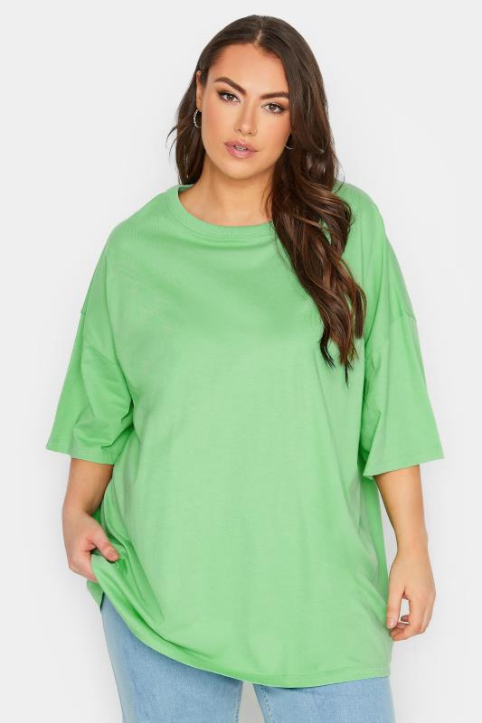 YOURS Plus Size Green Oversized Boxy T-Shirt | Yours Clothing 1