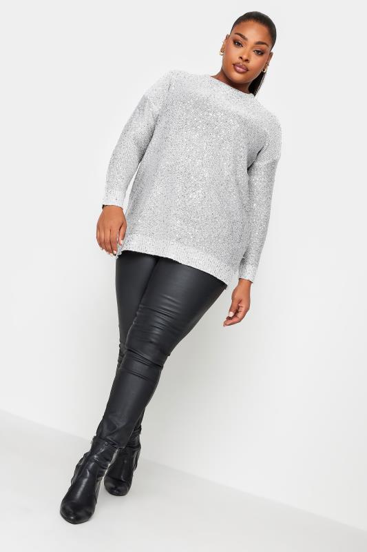 YOURS Plus Size Silver Sequin Embellished Jumper | Yours Clothing 3