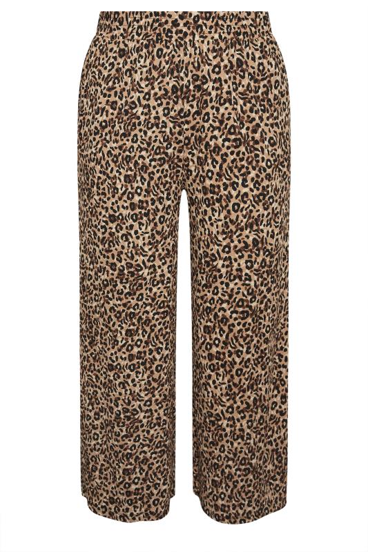 YOURS Plus Size Brown Leopard Print Crinkle Trousers | Yours Clothing 5