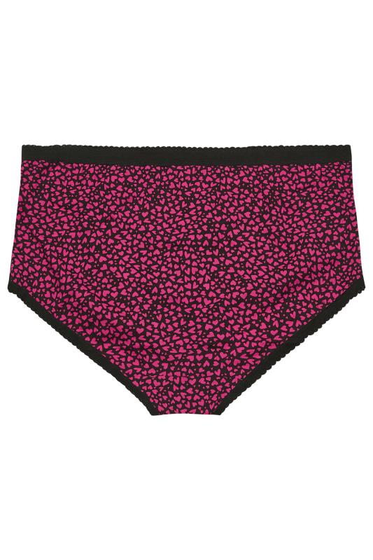 YOURS Plus Size 5 PACK Black & Pink Heart Print Full Briefs | Yours Clothing  8