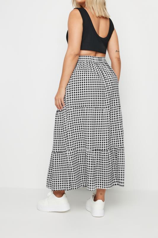 YOURS Plus Size Black Gingham Textured Maxi Skirt | Yours Clothing 3