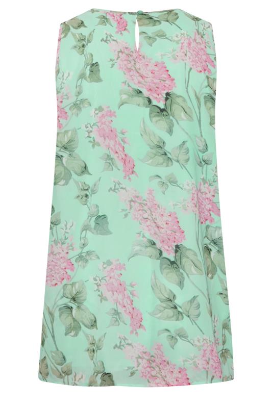 YOURS Curve Mint Green Floral Pintuck Sleeveless Blouse | Yours Clothing  7