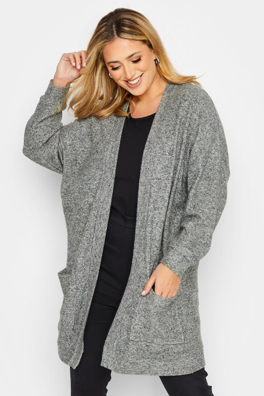 Plus Size Grey Ribbed Soft Touch Pocket Cardigan | Yours Clothing 1