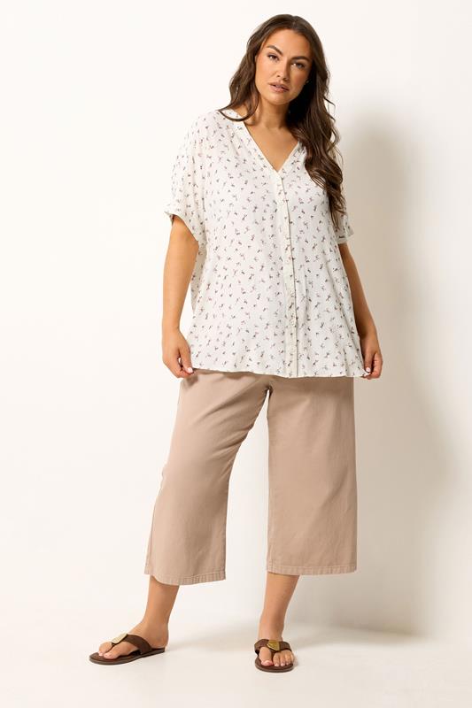 YOURS Plus Size Ivory White Ditsy Floral Dobby Blouse | Yours Clothing 1
