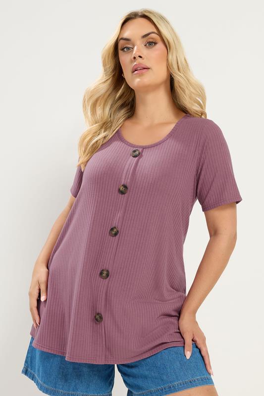  YOURS roze geribbelde swingtop met knoopsluiting aan de voorkant