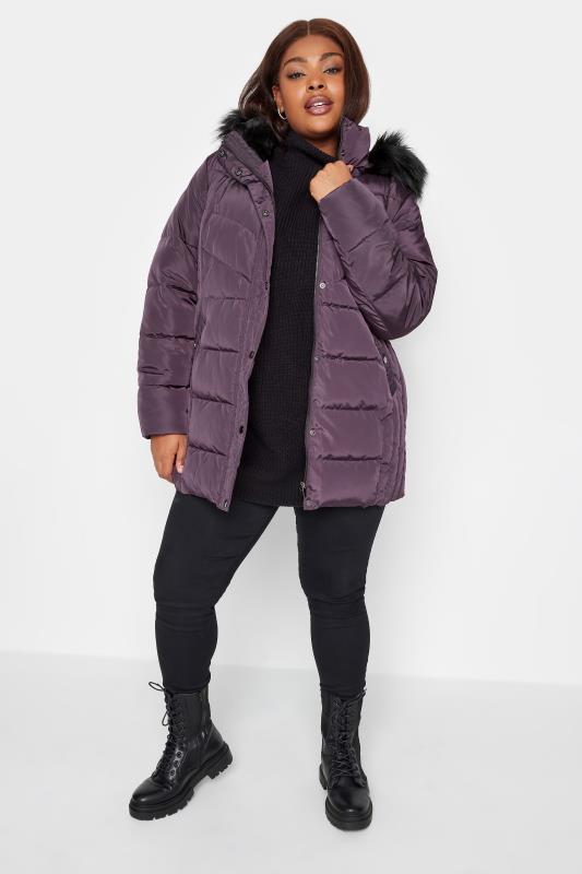 YOURS Plus Size Purple Puffer Coat | Yours Clothing 2