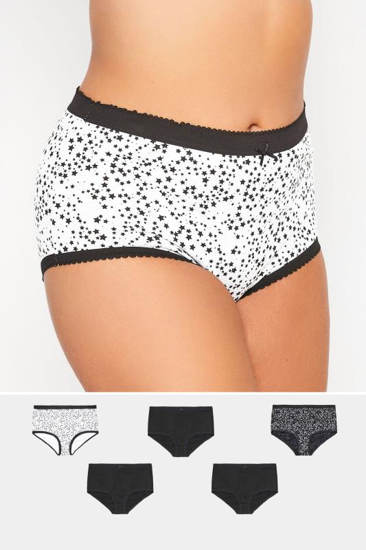 YOURS Plus Size 5 PACK Curve White Star Print High Waisted Full Briefs | Yours Clothing  1