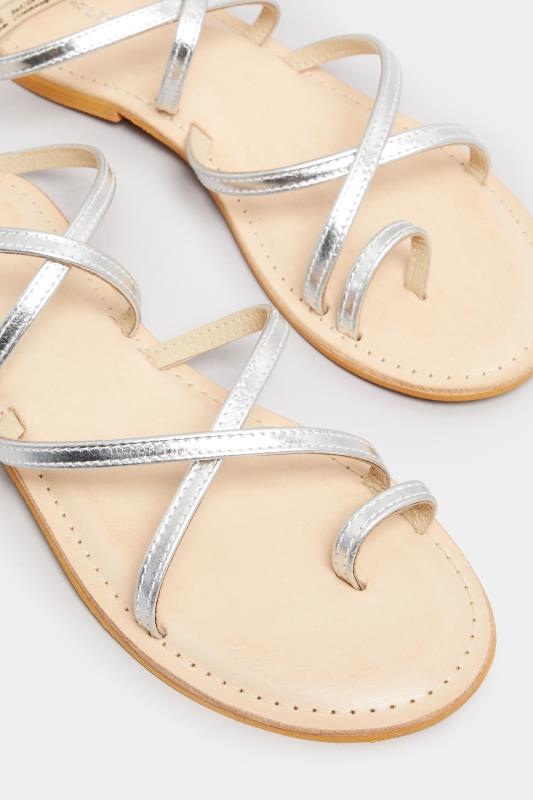LTS Silver Cross Strap Leather Sandals In Standard Fit | Long Tall Sally 5