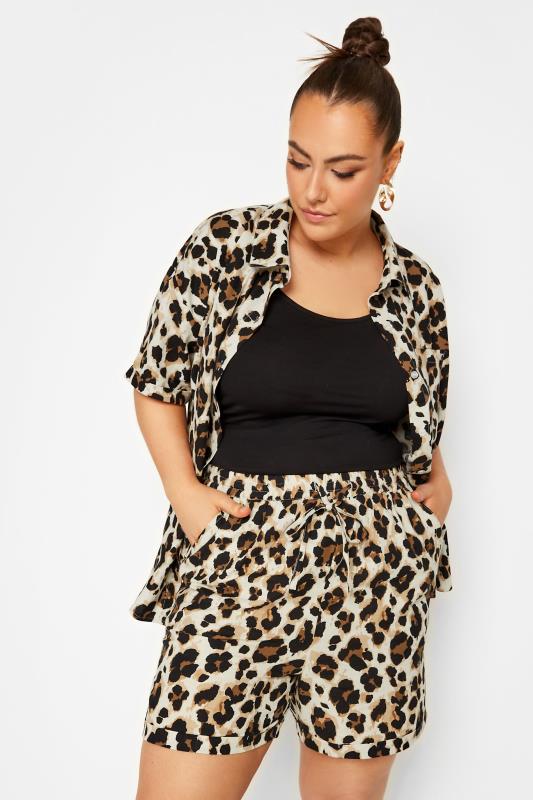 LIMITED COLLECTION Plus Size Brown Leopard Print Shorts | Yours Clothing  2