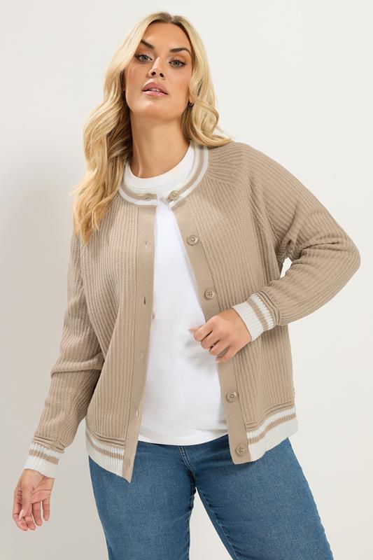 YOURS Plus Size Brown Crew Neck Knitted Cardigan | Yours Clothing 1