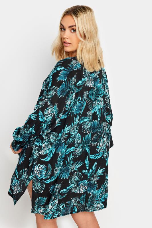 YOURS Plus Size Black Tropical Print Crinkle Beach Shirt | Yours Clothing 5