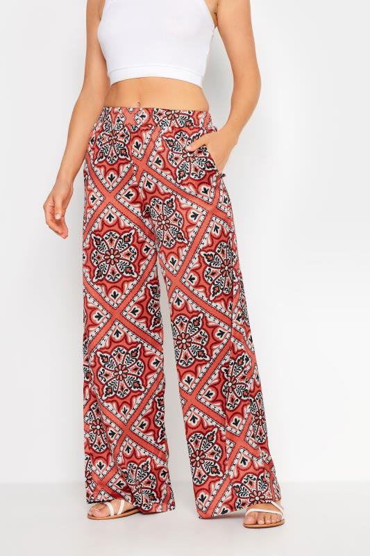 LTS Tall Rust Brown Tile Print Satin Wide Leg Trousers | Long Tall Sally 3