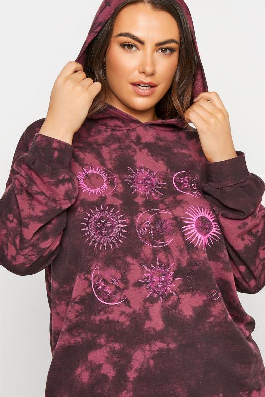 LIMITED COLLECTION Plus Size Berry Pink Tie Dye Astrology Print Hoodie | Yours Clothing 4