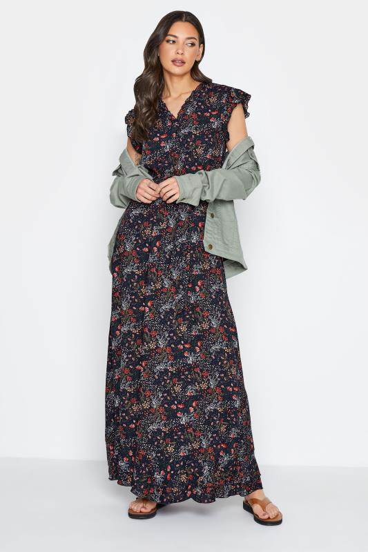 LTS Tall Women's Black Mini Floral Frill Maxi Dress | Long Tall Sally 2