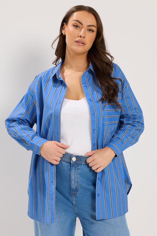 YOURS Plus Size Blue Stripe Button Through Shirt | Yours Clothing 2