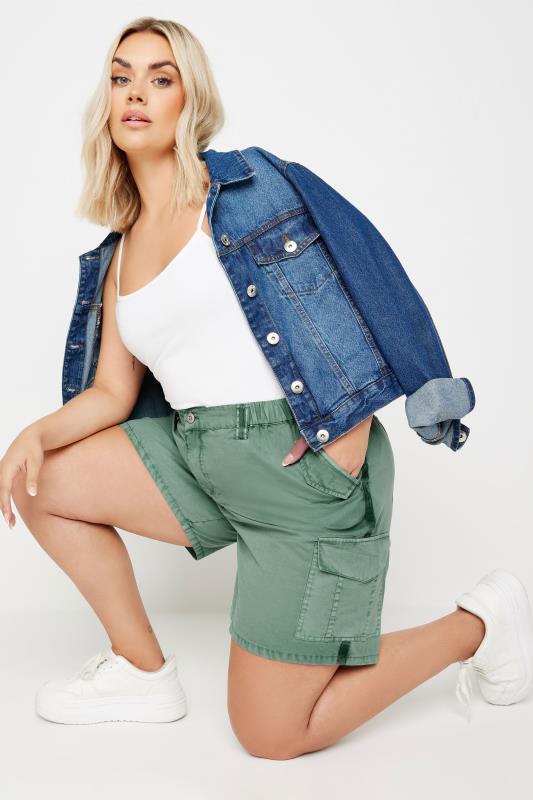 YOURS Plus Size Sage Green Cotton Cargo Shorts | Yours Clothing 2