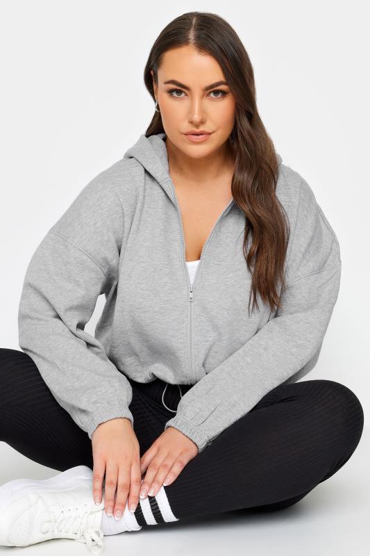 LIMITED COLLECTION Plus Size Grey Cropped Zip Through Hoodie | Yours Clothing 5