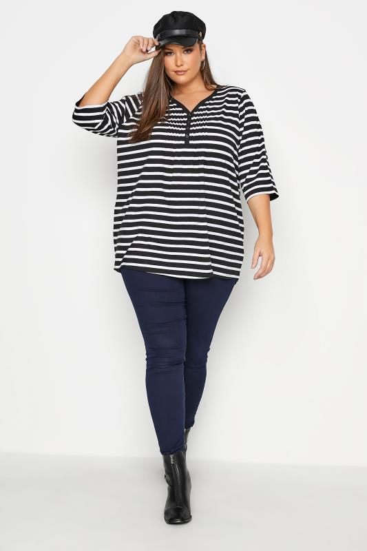 YOURS FOR GOOD Black Striped Pintuck Henley Top_B.jpg
