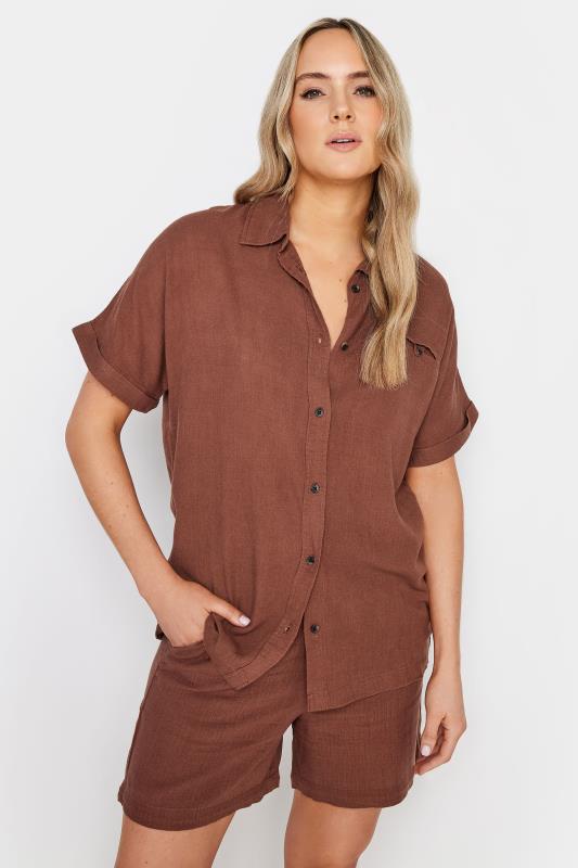  LTS Tall Brown Linen Short Sleeve Shirt