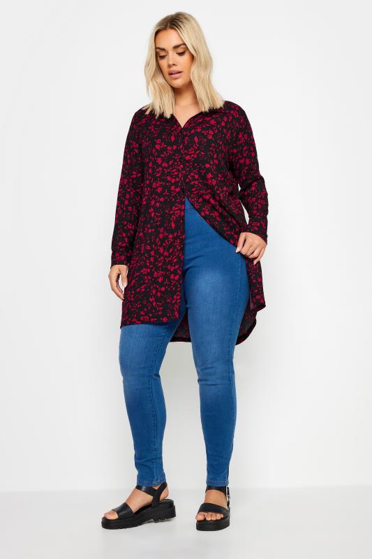 YOURS Plus Size Red Floral Print Textured Shirt | Yours Clothing 2