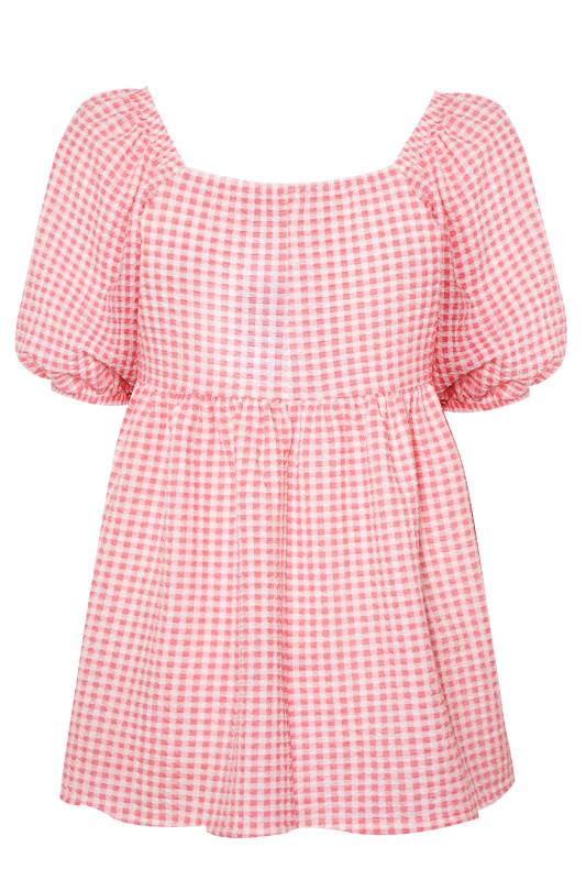 LIMITED COLLECTION Curve Coral Pink Gingham Milkmaid Top 6