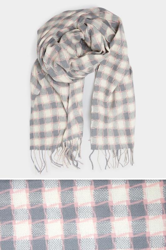 Plus Size Neutral Check Tassel Scarf | Yours Clothing 3