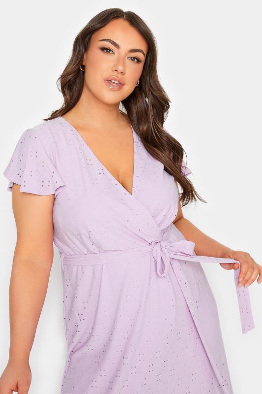 YOURS Curve Plus Size Lilac Purple Broderie Anglaise Maxi Wrap Dress | Yours Clothing  4