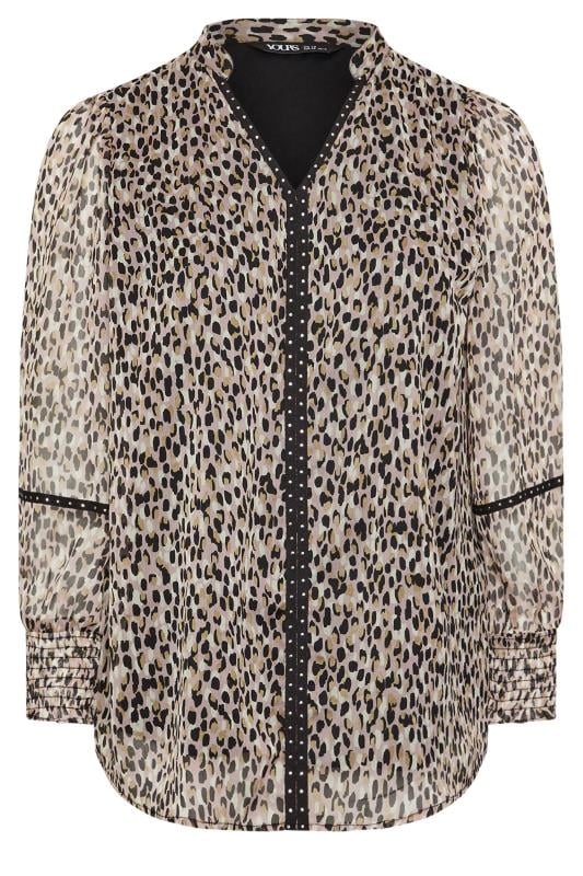 YOURS Plus Size Natural Brown Leopard Print Stud Trim Blouse | Yours Clothing 5