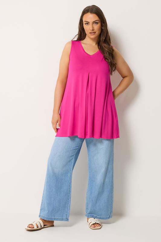 YOURS Plus Size Bright Pink Pleated Vest Top | Yours Clothing 1