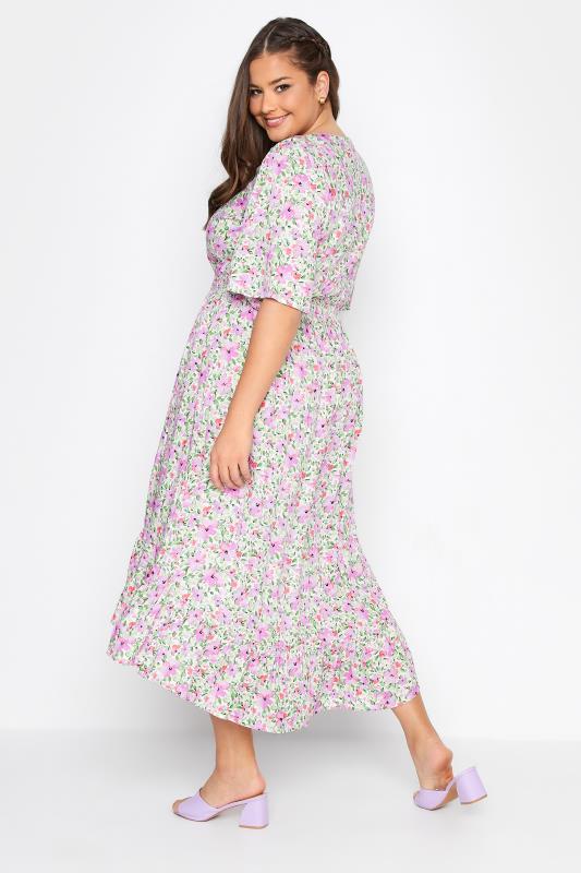 Plus Size White Floral Print High Low Midi Dress | Yours Clothing  3