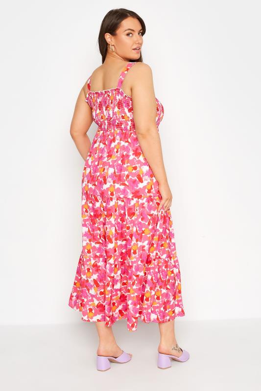 LIMITED COLLECTION Curve White & Pink Floral Print Tiered Maxi Sundress 3