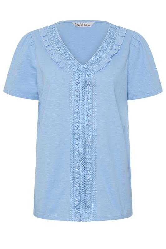 M&Co Blue Short Sleeve Frill Cotton Blouse | M&Co 6