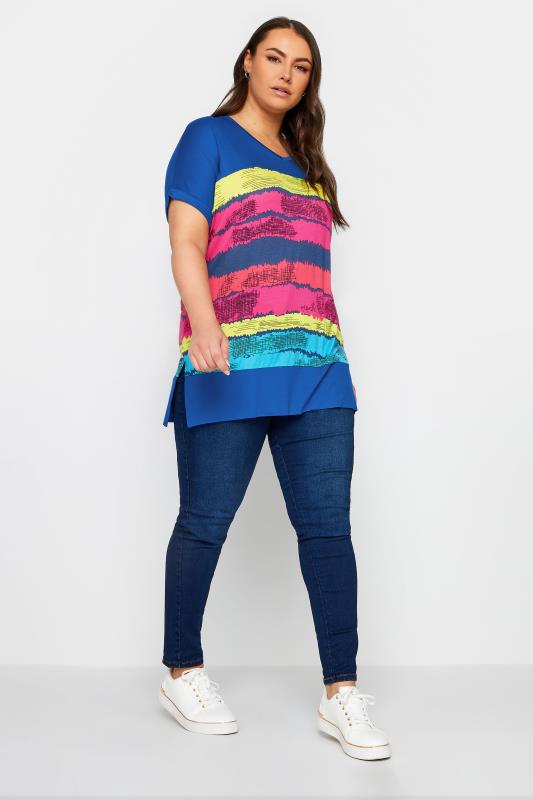 YOURS Plus Size Blue Abstract Stripe Print Top | Yours Clothing 2