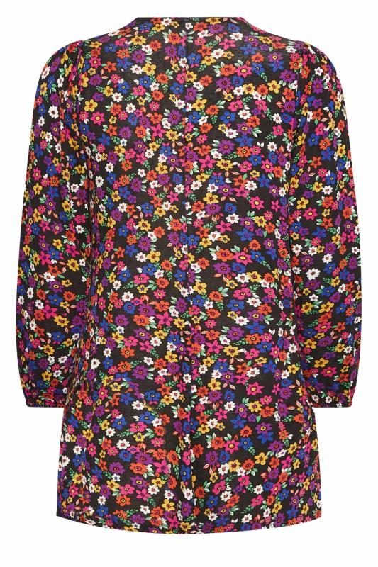 Plus Size Black Long Sleeve Ditsy Floral Print Swing Top | Yours Clothing 7