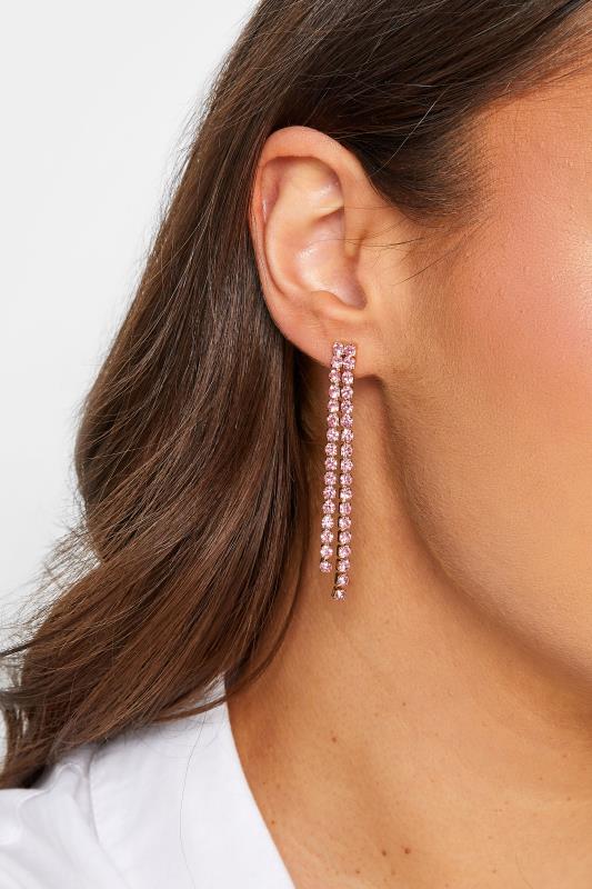 Plus Size  Gold & Pink Diamante Tassel Drop Earrings
