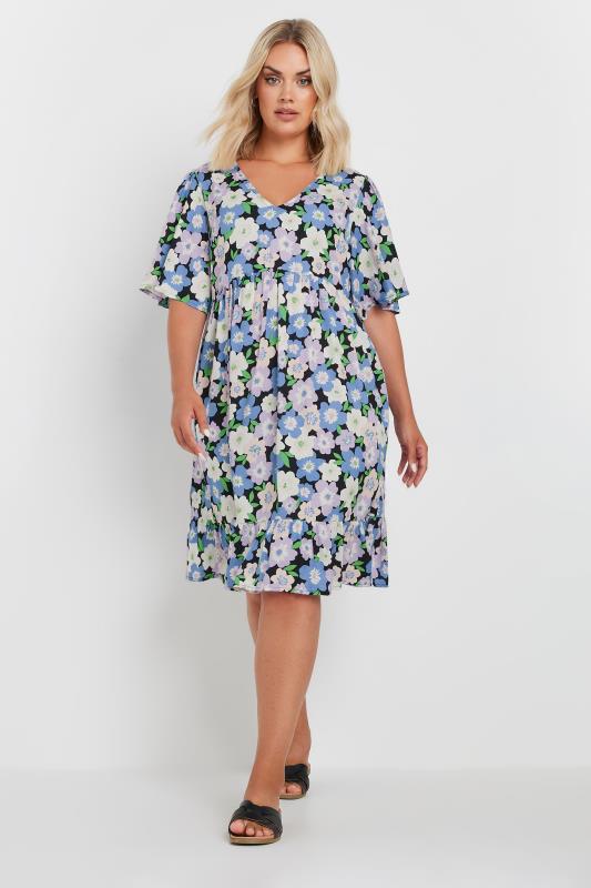 YOURS Plus Size Purple Floral Print Smock Dress | Yours Clothing 2