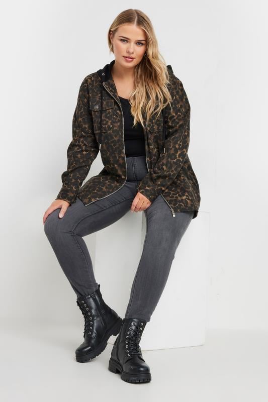 YOURS Plus Size Brown Leopard Print Hooded Shacket | Yours Clothing 3