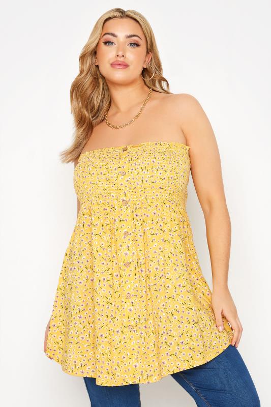 Curve Yellow Floral Shirred Bandeau Top_A.jpg