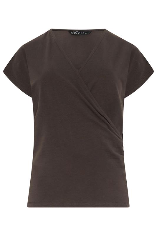 M&Co Chocolate Brown Grown-on Sleeve Cotton Wrap Top | M&Co 5