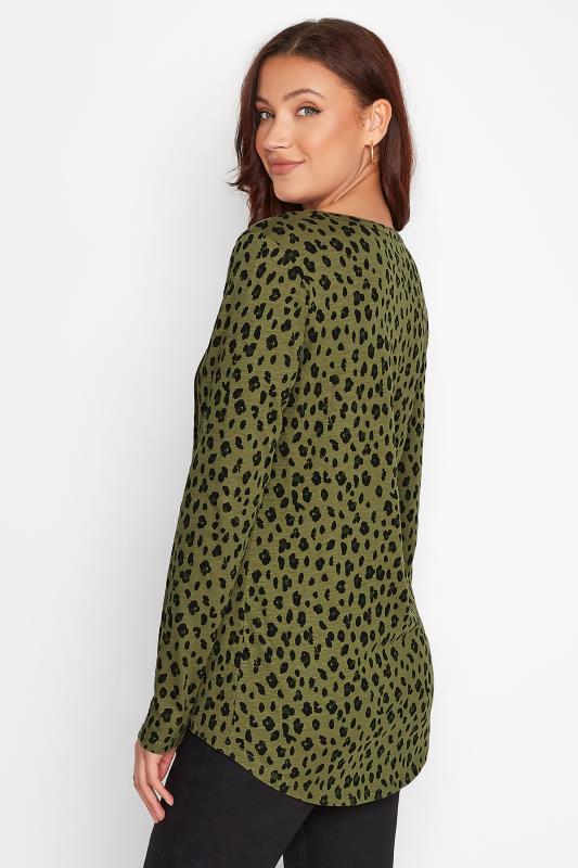 LTS Tall Women's Khaki Green Animal Print Henley T-Shirt | Long Tall Sally 3