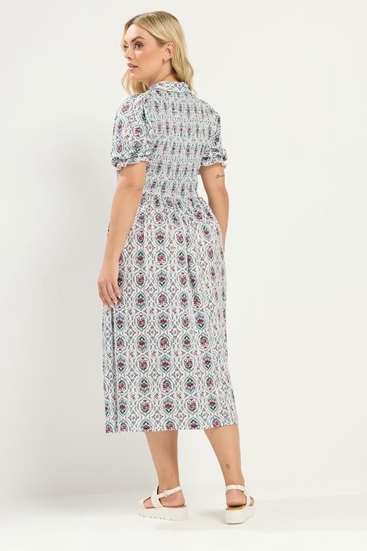 YOURS Plus Size Ivory White Floral Midi Dress | Yours Clothing 2