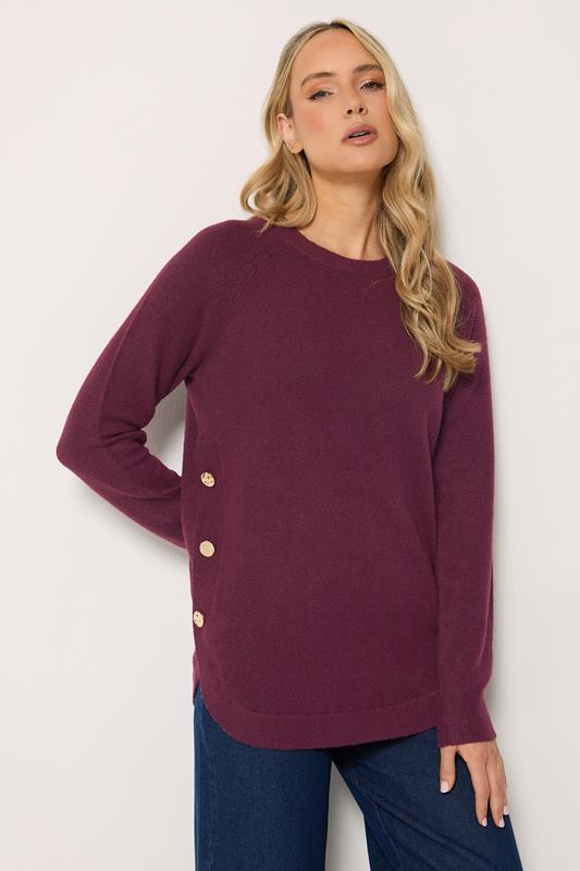  LTS Tall Dark Red Longline Button Knitted Jumper