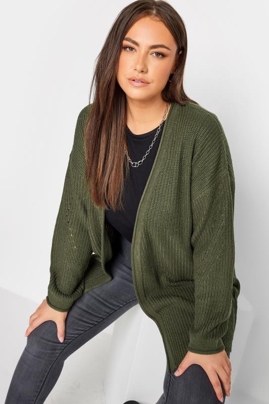 YOURS Plus Size Khaki Green Knitted Cardigan | Yours Clothing 4