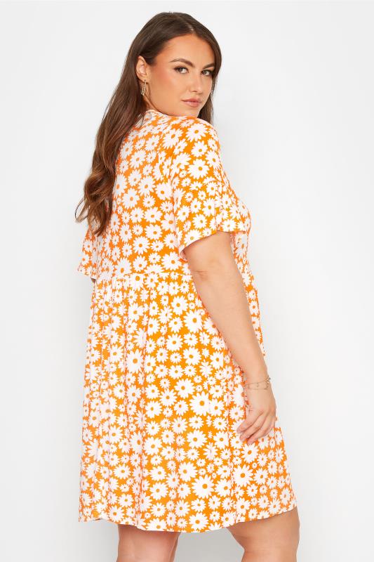 Curve Orange Floral Print Smock Tunic Dress 3