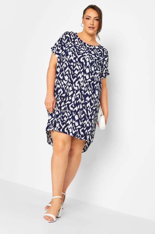YOURS Plus Size Navy Blue Aztec Print Shift Dress | Yours Clothing 2